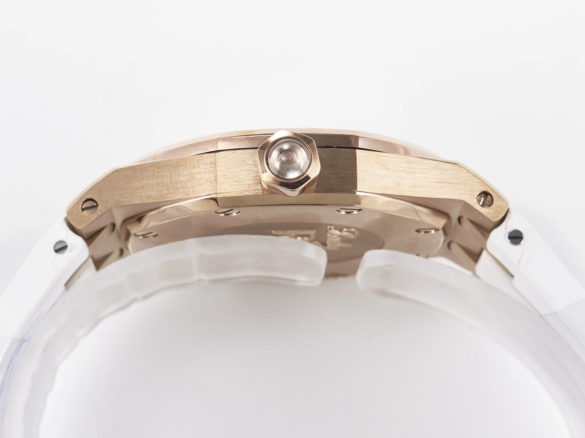 Royal Oak Offshore Ladies 33mm RG DRF Best Edition White Dial Diamonds Bezel on White Rubber Strap ETA Quartz