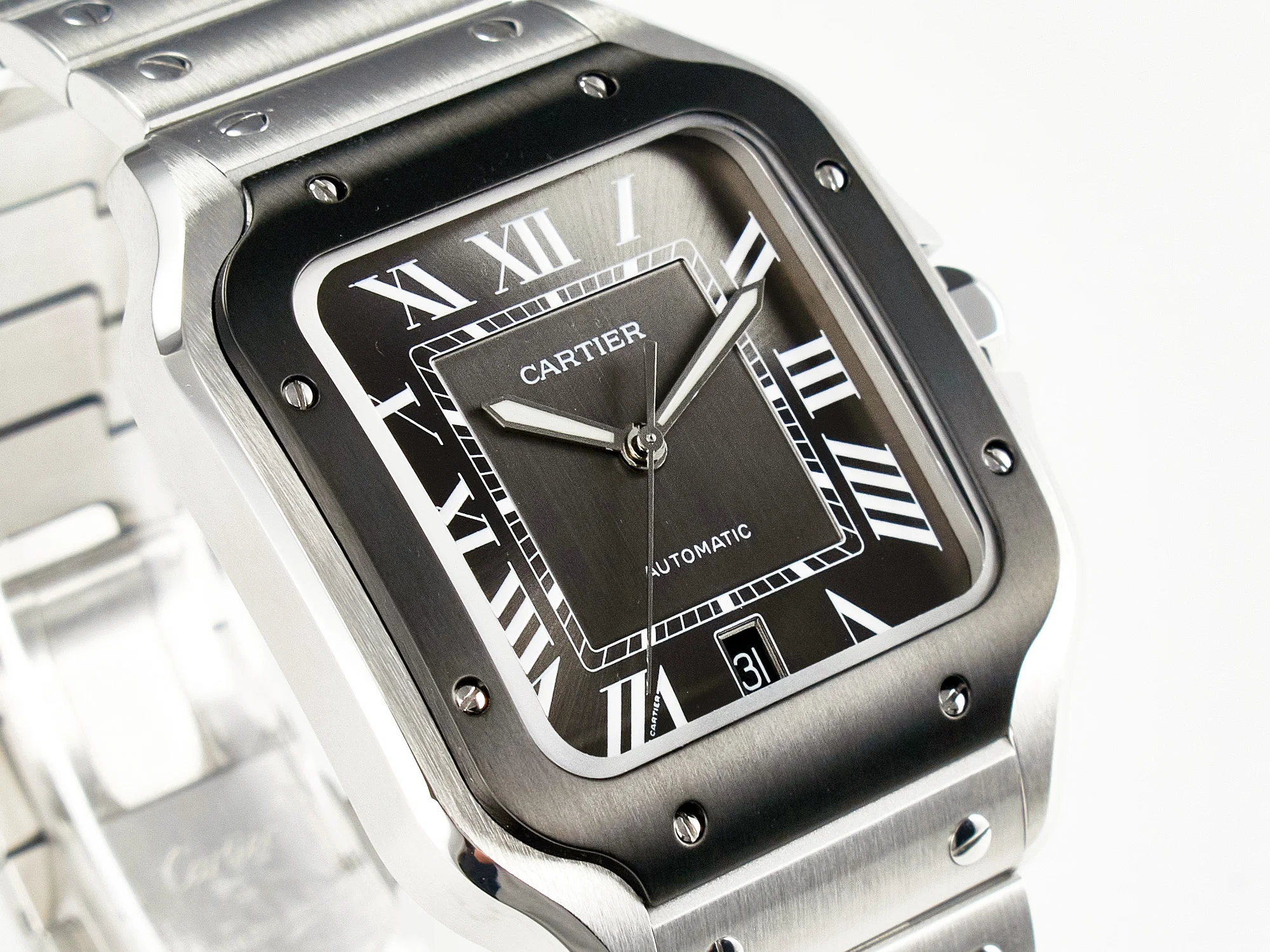 Santos de Cartier 40mm 2018 BVF 1:1 Best Edition Gray Bezel Gray Dial on SS SmartLinks Bracelet MIYOTA 9015