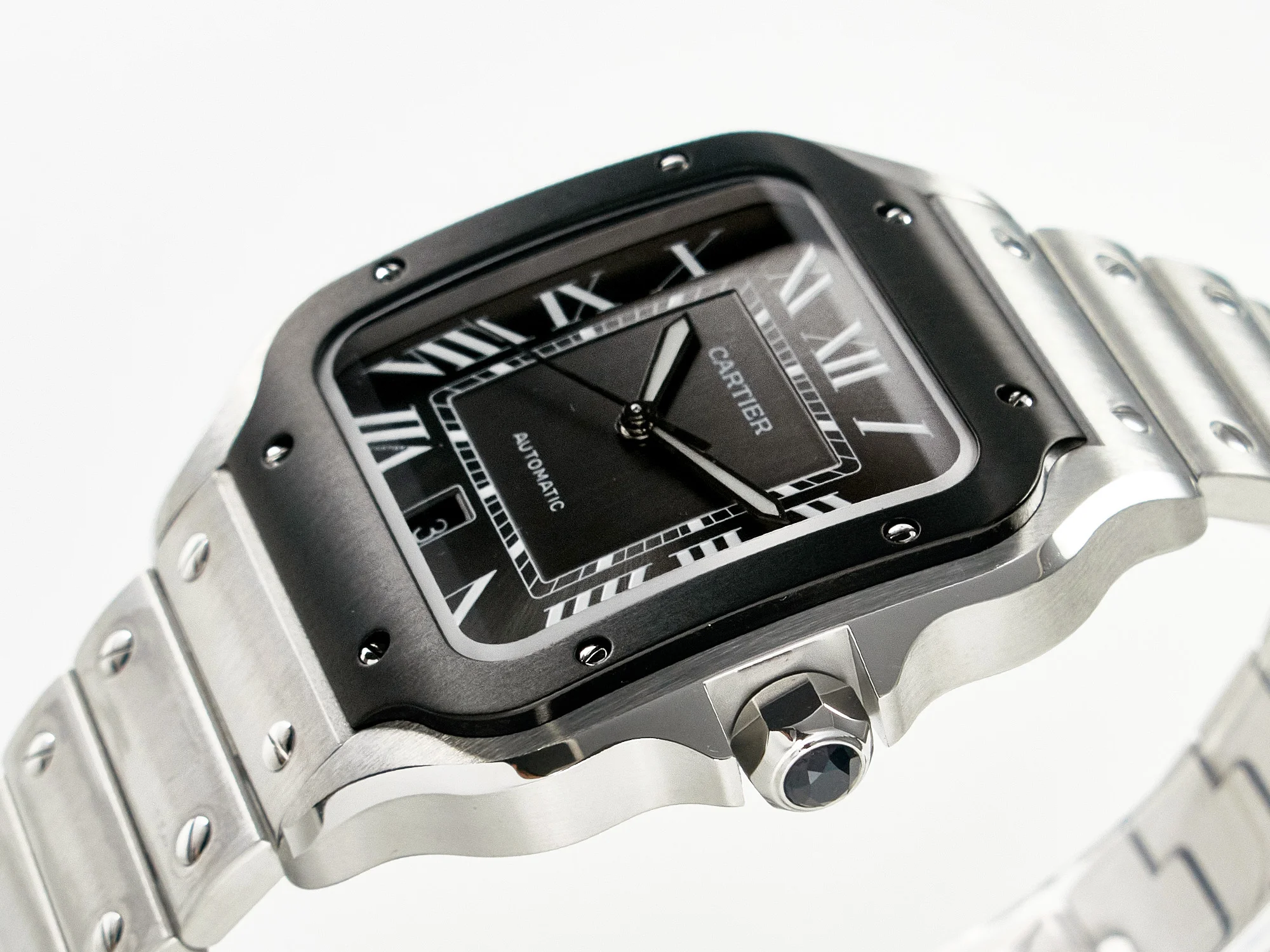 Santos de Cartier 40mm 2018 BVF 1:1 Best Edition Gray Bezel Gray Dial on SS SmartLinks Bracelet MIYOTA 9015