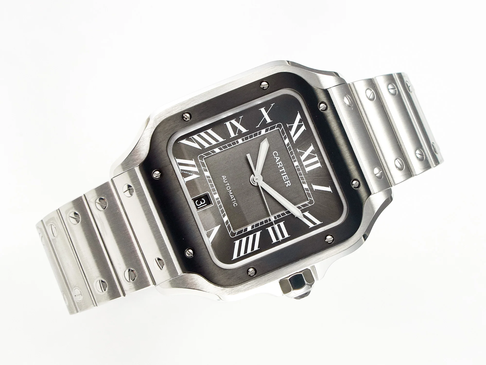 Santos de Cartier 40mm 2018 BVF 1:1 Best Edition Gray Bezel Gray Dial on SS SmartLinks Bracelet MIYOTA 9015