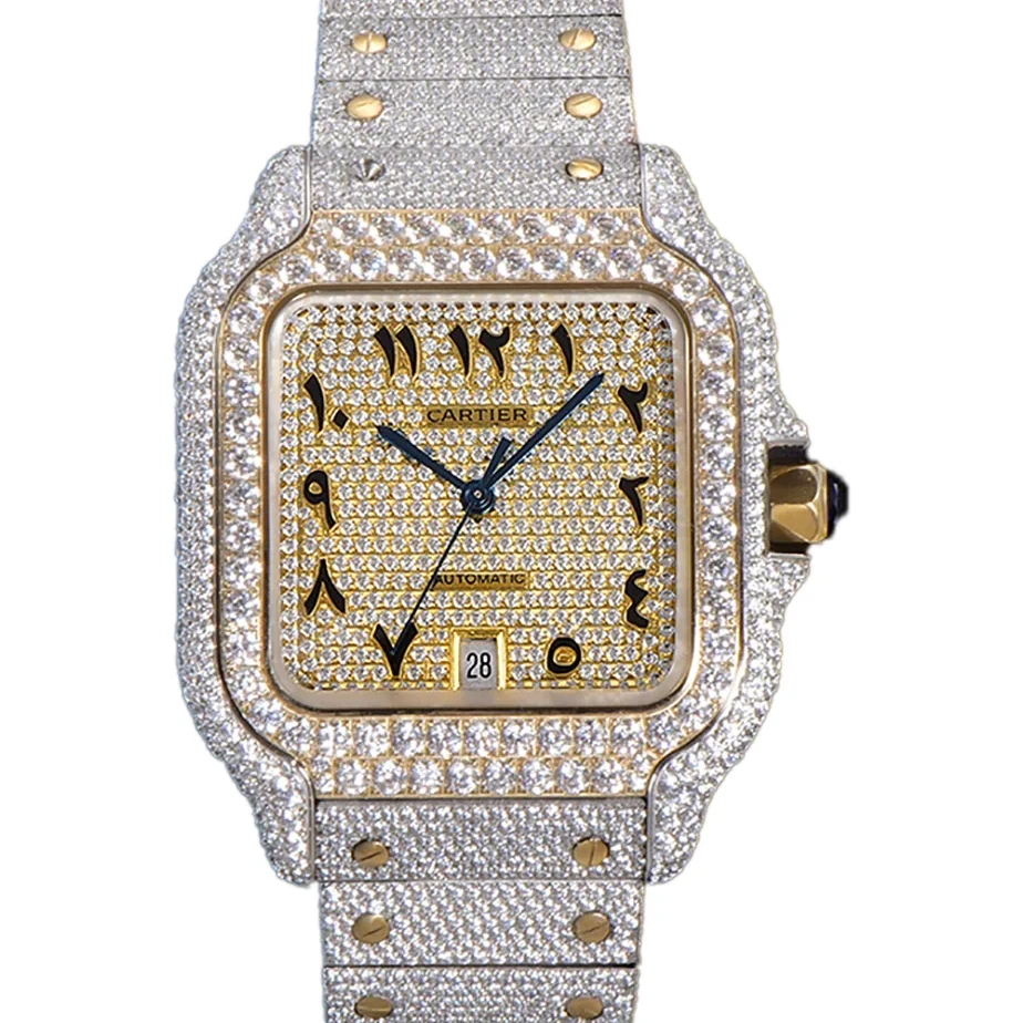 Santos de Cartier 40mm Diamond Paved Dial with Arabic Markers in Steel/Yellow Gold