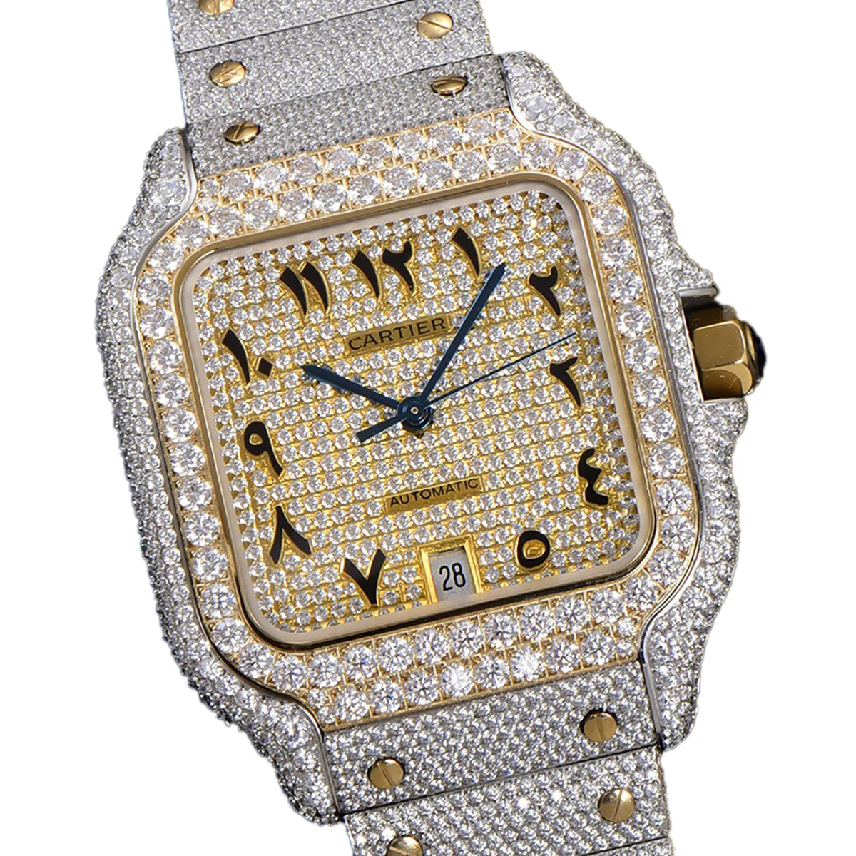 Santos de Cartier 40mm Diamond Paved Dial with Arabic Markers in Steel/Yellow Gold