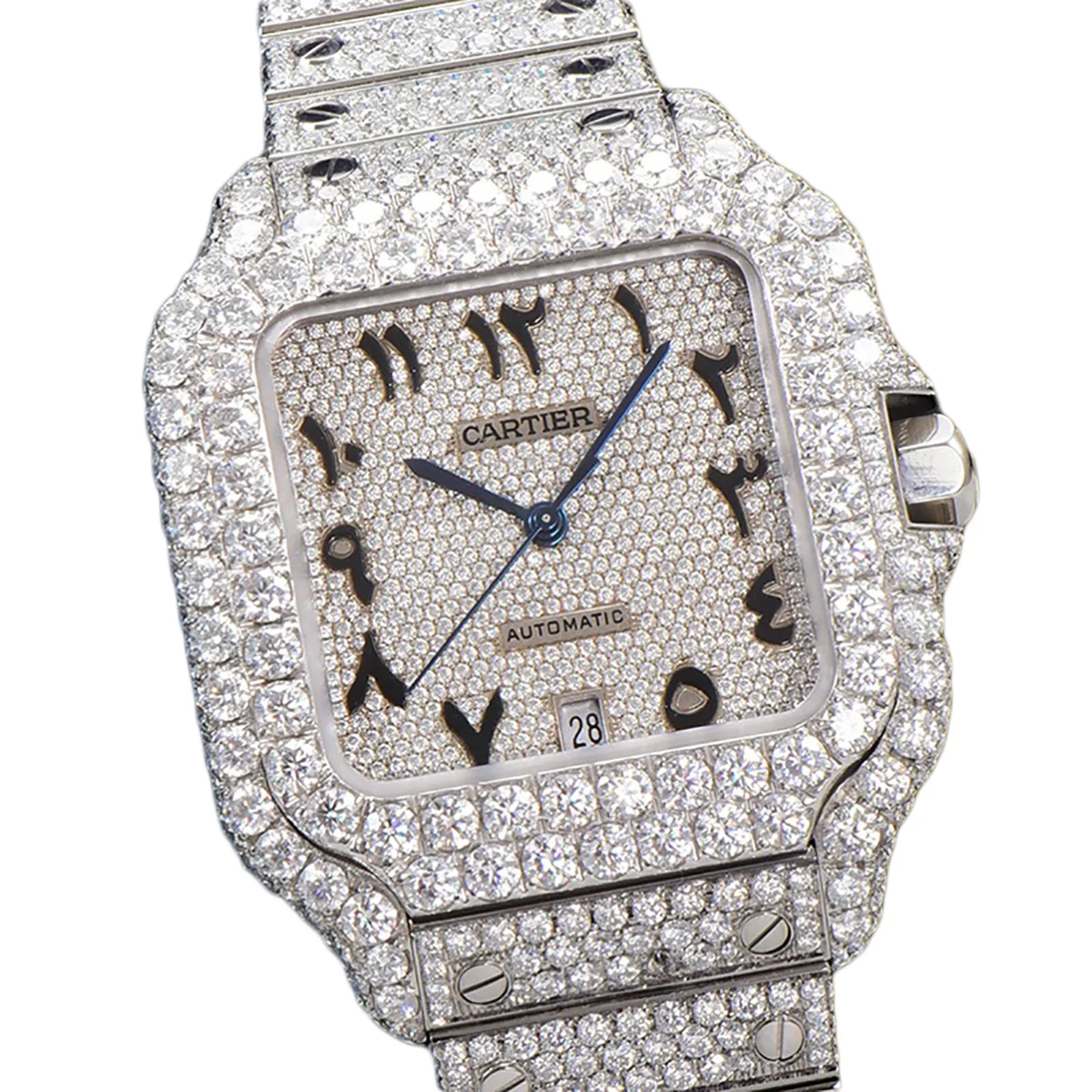 Santos de Cartier 40mm Diamond Paved Dial with Arabic Markers in Steel