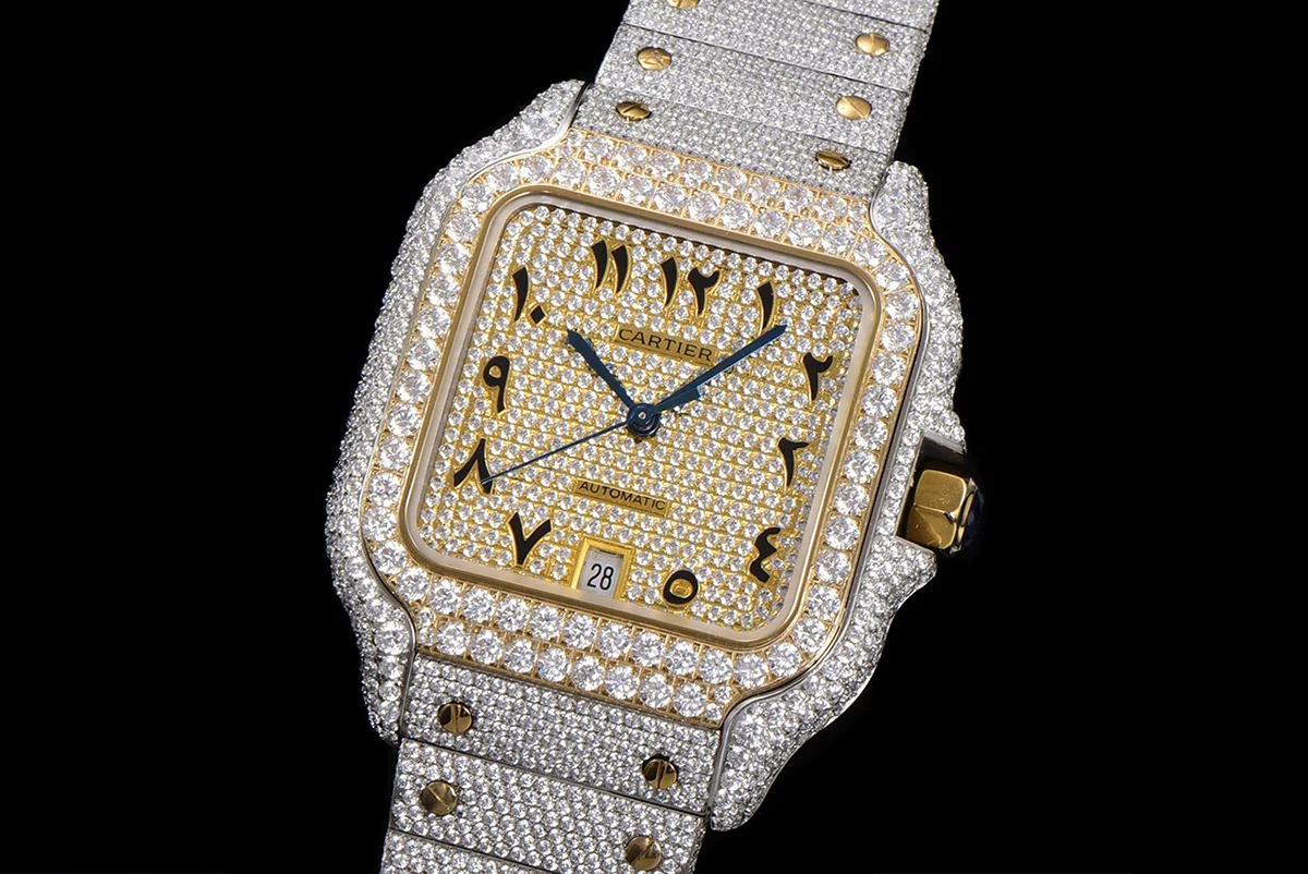 Santos de Cartier 40mm Diamond Paved Dial with Arabic Markers in Steel/Yellow Gold