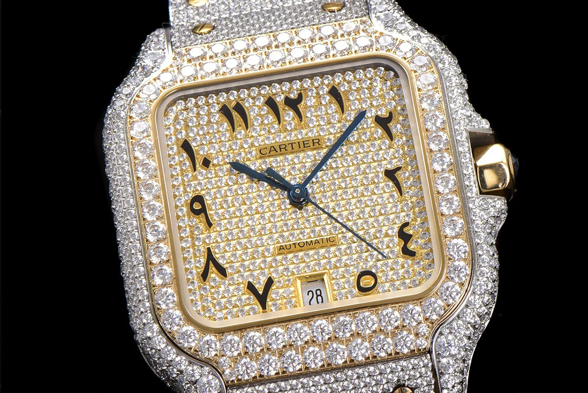 Santos de Cartier 40mm Diamond Paved Dial with Arabic Markers in Steel/Yellow Gold
