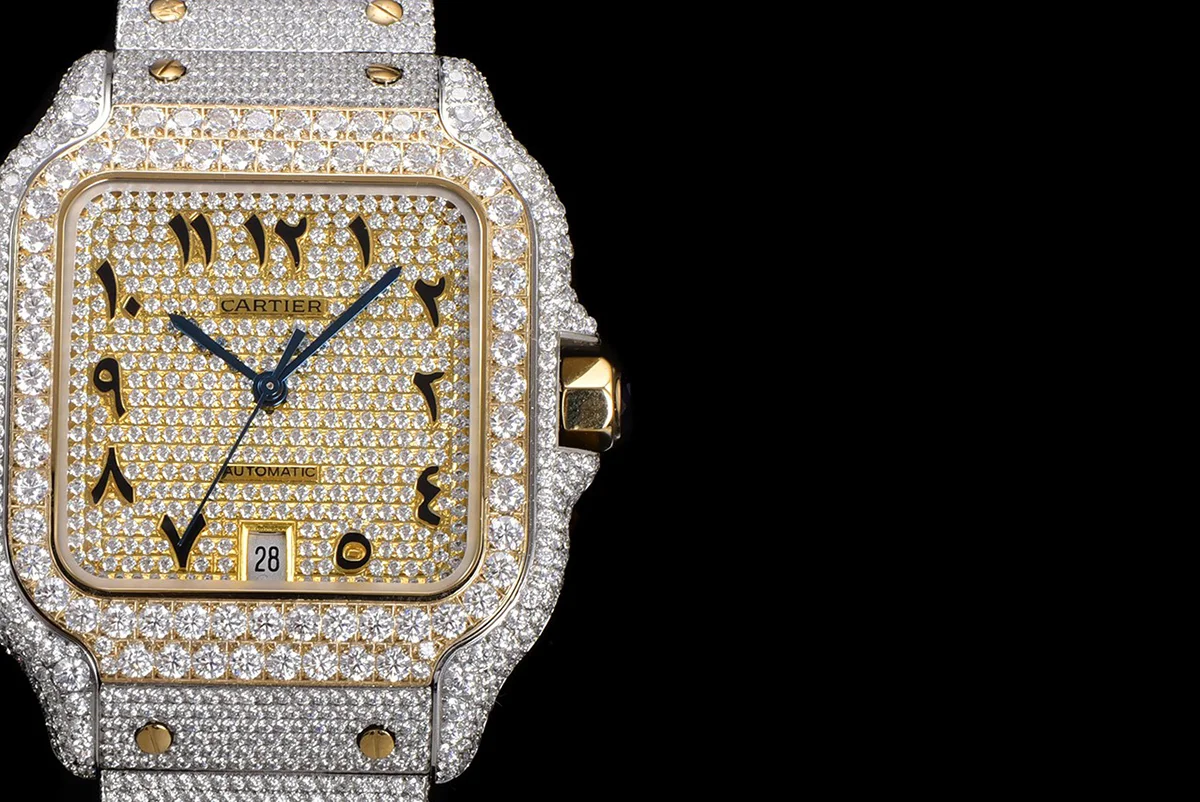 Santos de Cartier 40mm Diamond Paved Dial with Arabic Markers in Steel/Yellow Gold