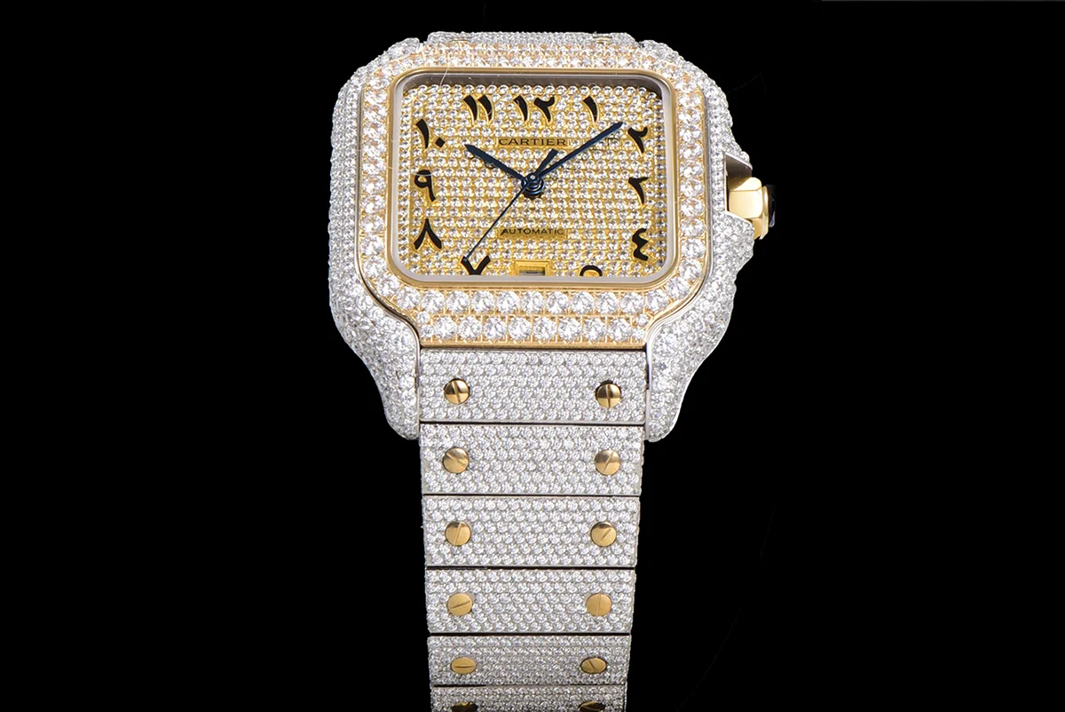 Santos de Cartier 40mm Diamond Paved Dial with Arabic Markers in Steel/Yellow Gold