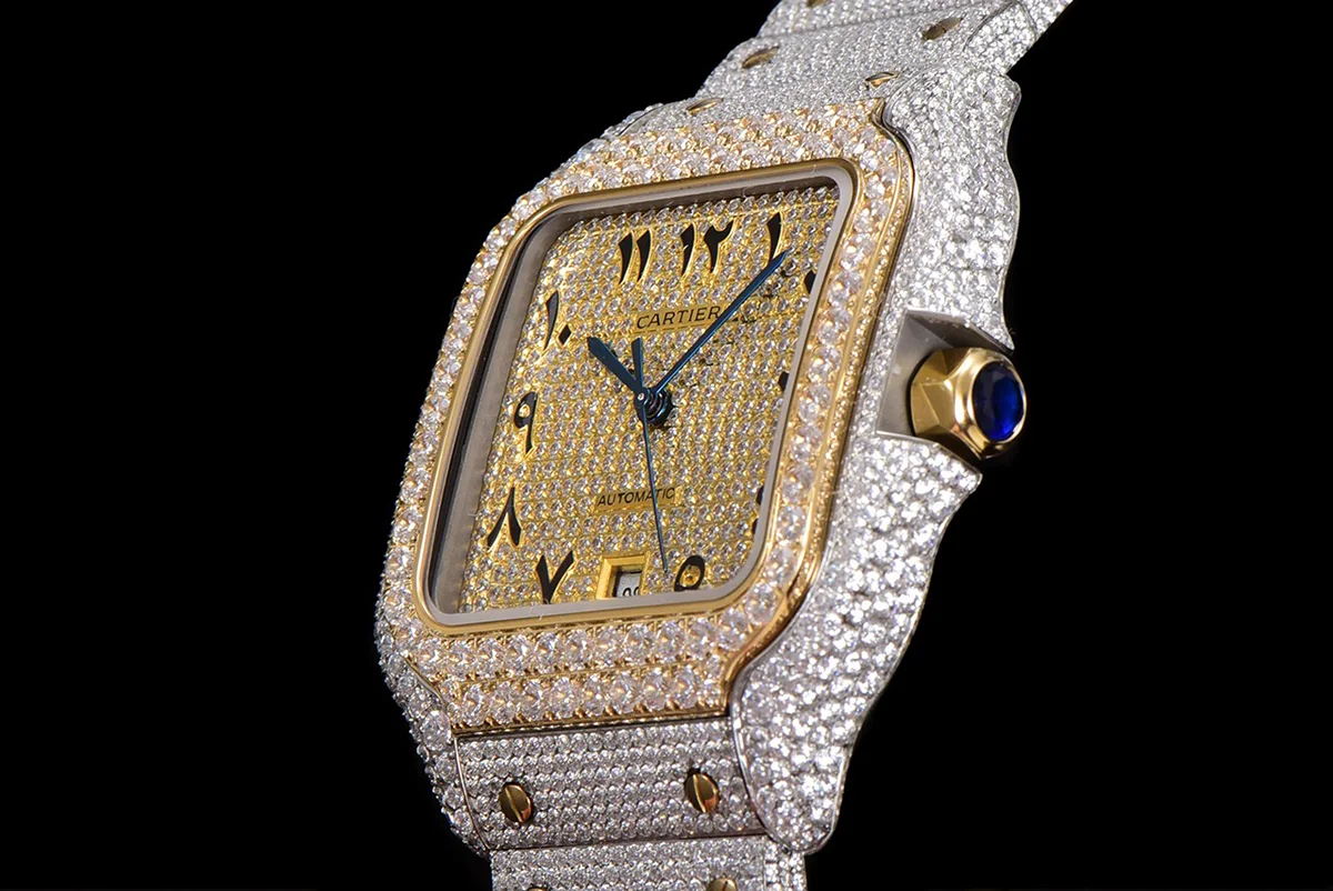 Santos de Cartier 40mm Diamond Paved Dial with Arabic Markers in Steel/Yellow Gold