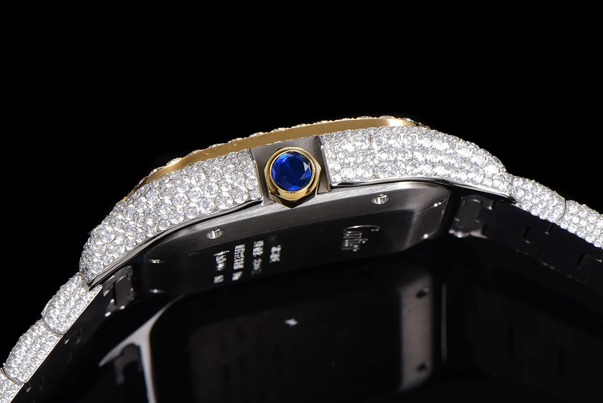 Santos de Cartier 40mm Diamond Paved Dial with Arabic Markers in Steel/Yellow Gold