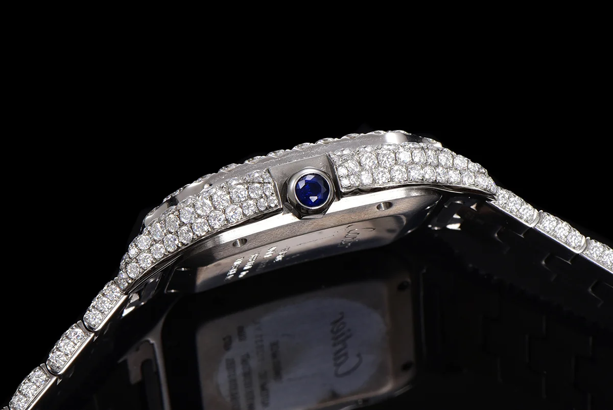 Santos de Cartier 40mm Diamond Paved Dial with Arabic Markers in Steel