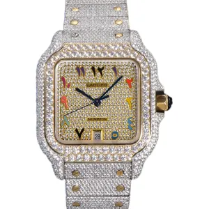 Santos de Cartier 40mm Diamond Paved Dial with Colourful Arabic Markers in Steel/Yellow Gold