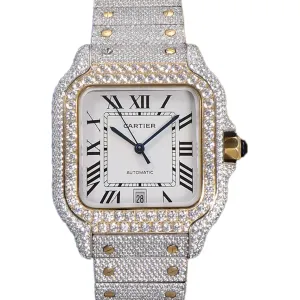Santos de Cartier 40mm Diamond Paved Dial with Roman Markers in Steel/Rose Gold