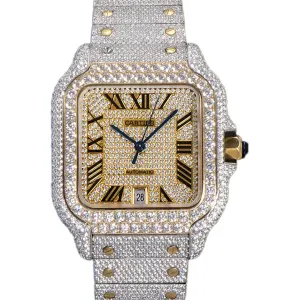 Santos de Cartier 40mm Diamond Paved Dial with Roman Markers in Steel/Yellow Gold