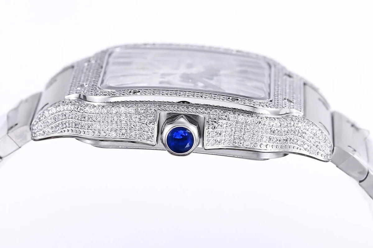 Santos De Cartier Watch Skeleton Dial with Diamond Bezel in Steel