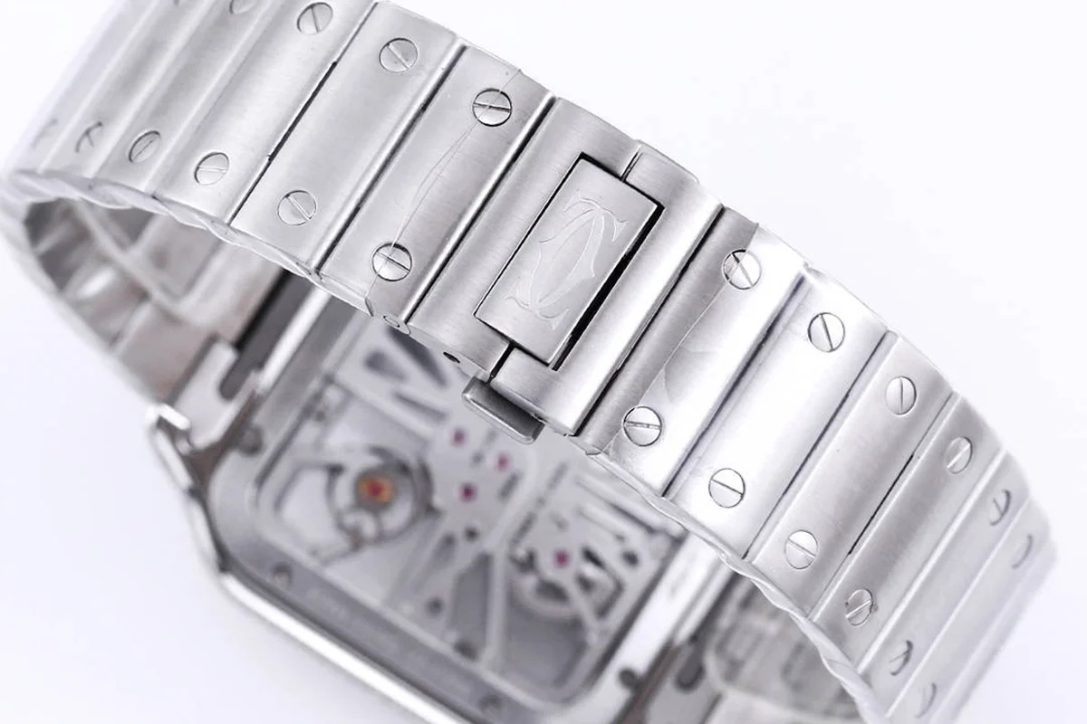 Santos De Cartier Watch Skeleton Dial with Diamond Bezel in Steel