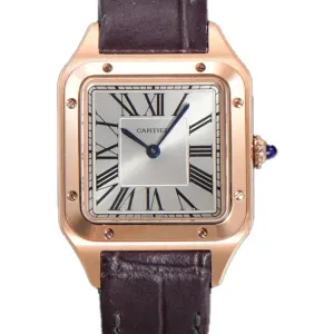 Santos-Dumont (Small) Silver Dial in Rose Gold on Purple Leather Strap Ref. WGSA0022