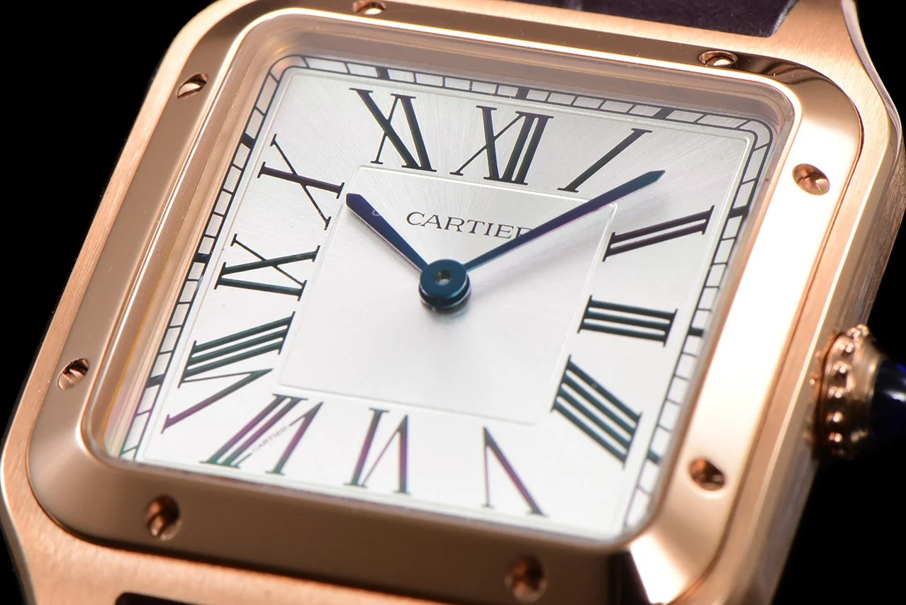 Santos-Dumont (Small) Silver Dial in Rose Gold on Purple Leather Strap Ref. WGSA0022