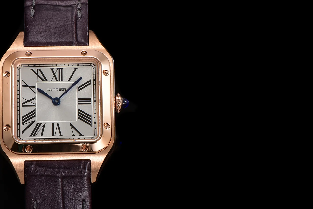 Santos-Dumont (Small) Silver Dial in Rose Gold on Purple Leather Strap Ref. WGSA0022