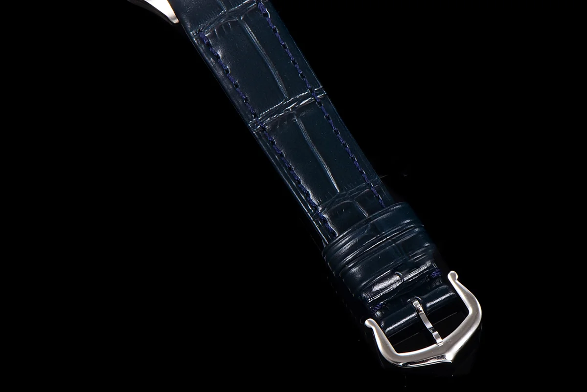 Santos-Dumont (Small) Silver Dial in Steel on Blue Leather Strap Ref. WSSA0023