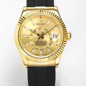 Sky-Dweller 326938 Champagne Dial in Yellow Gold on Rubber Strap