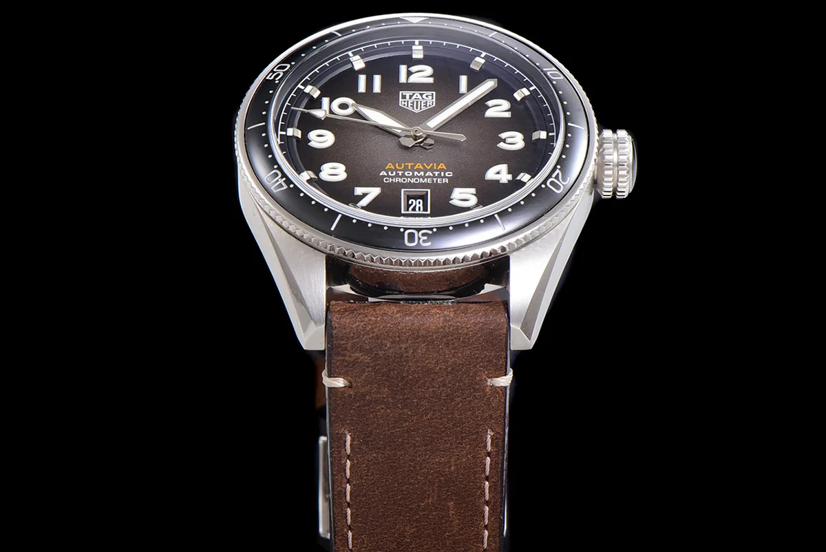 Tag Heuer Autavia Caliber 5 Black Dial with Black Ceramic Bezel on LeatherStrap
