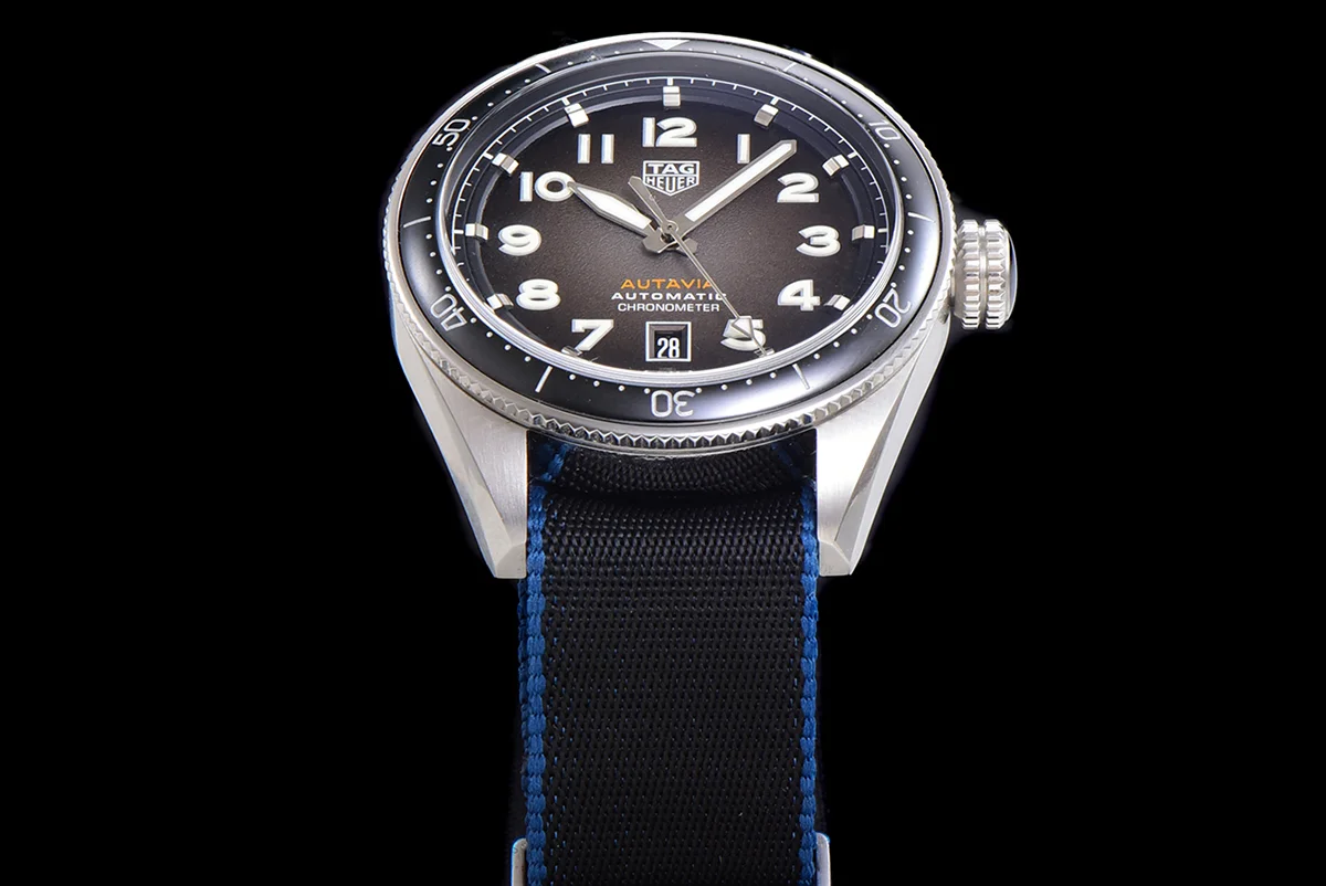 Tag Heuer Autavia Caliber 5 Black Dial with Black Ceramic Bezel on Nylon Strap