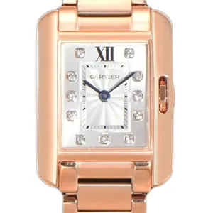 Tank Anglaise 30.2mm White Dial with Diamond Bezel in Rose Gold