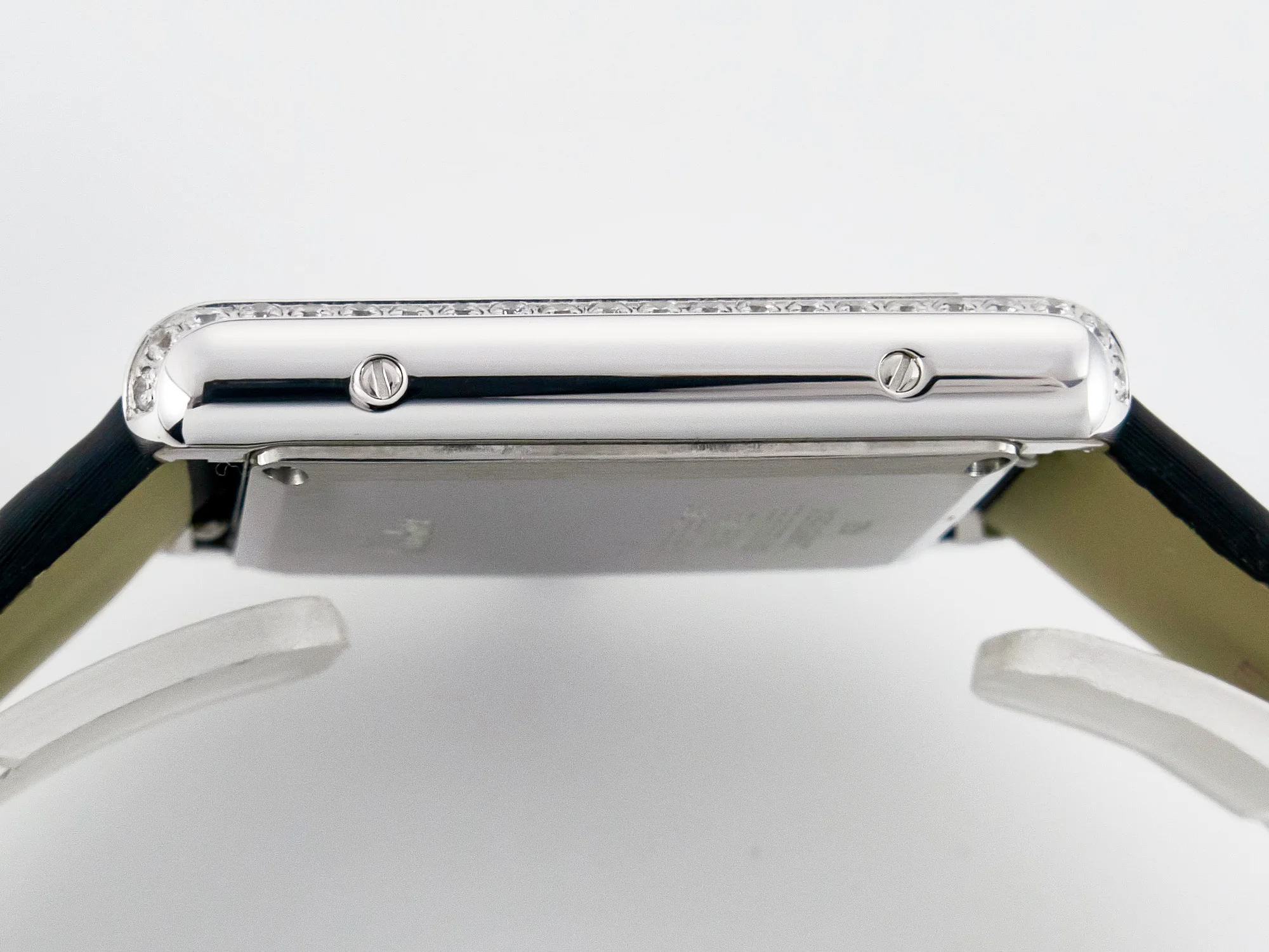 Tank Must Large SS 33.7mm DRF 1:1 Best Edition White Dial Diamonds Bezel on Black Calfskin Strap Swiss Quartz