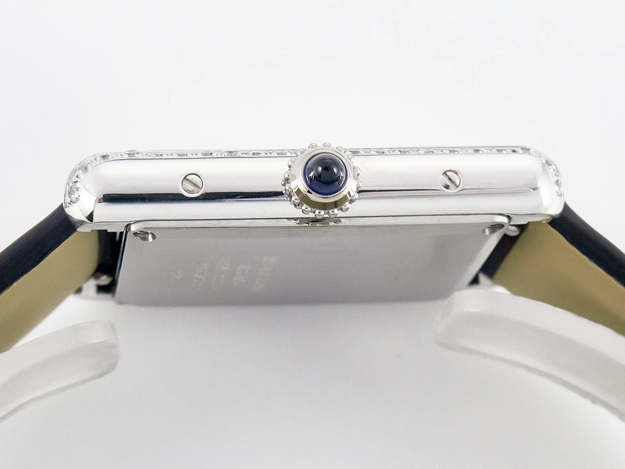 Tank Must Large SS 33.7mm DRF 1:1 Best Edition White Dial Diamonds Bezel on Black Calfskin Strap Swiss Quartz