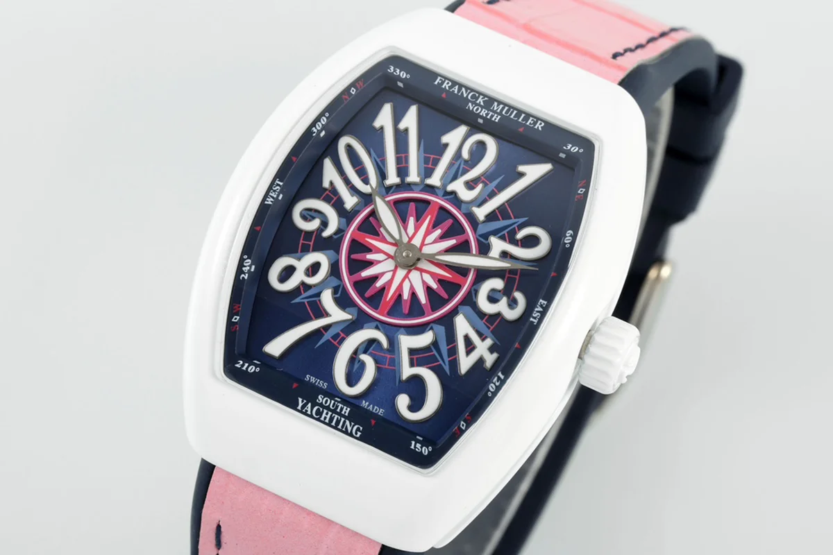 Vanguard Moonphase V32 Blue Dial in Ceramic on Pink Strap