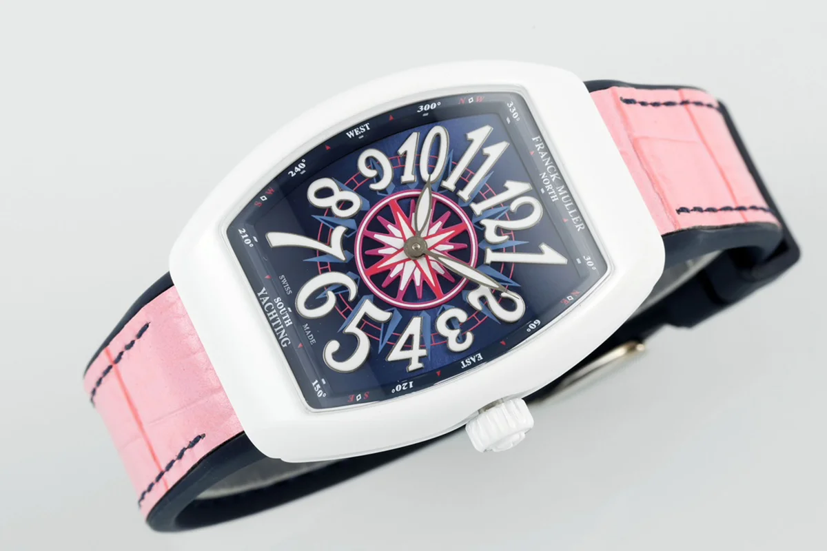 Vanguard Moonphase V32 Blue Dial in Ceramic on Pink Strap