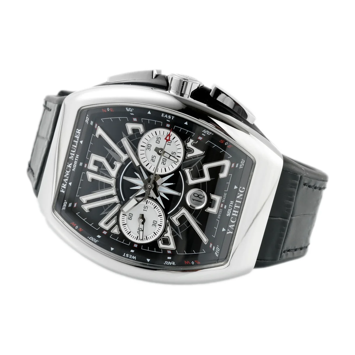 Vanguard V45 Chronograph Black/White Dial with White Marker in Steel on Leather Strap