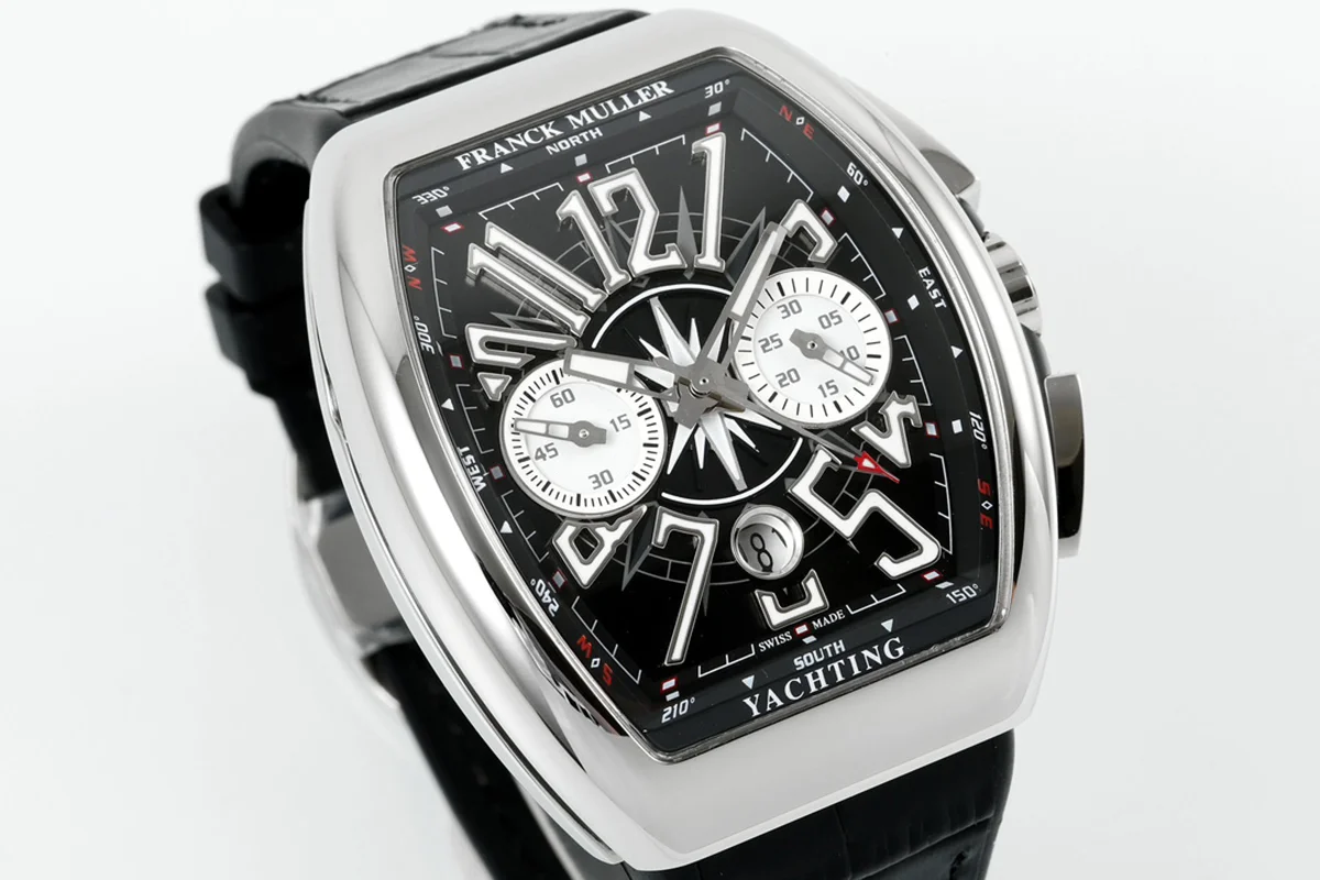 Vanguard V45 Chronograph Black/White Dial with White Marker in Steel on Leather Strap