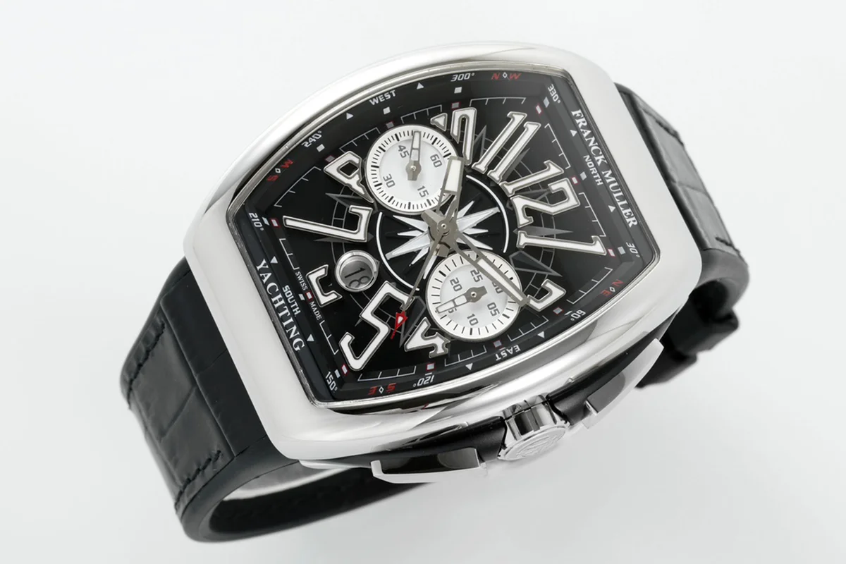 Vanguard V45 Chronograph Black/White Dial with White Marker in Steel on Leather Strap