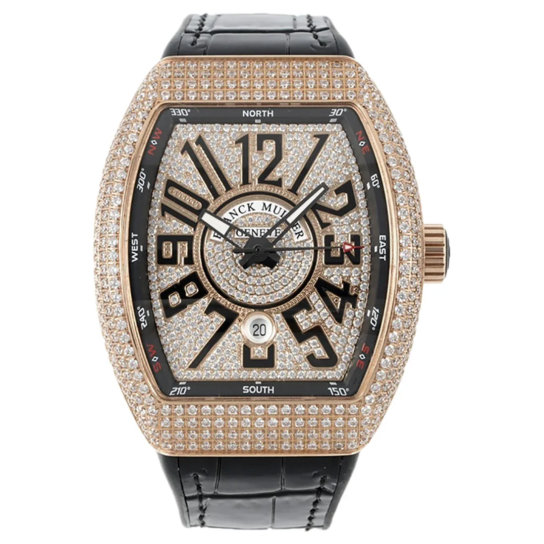 Vanguard V45 Diamond Paved Dial with Black Marker and Diamond Bezel in Rose Gold