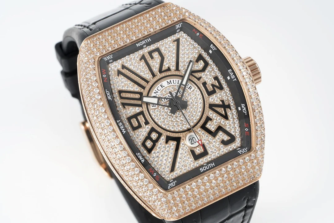 Vanguard V45 Diamond Paved Dial with Black Marker and Diamond Bezel in Rose Gold