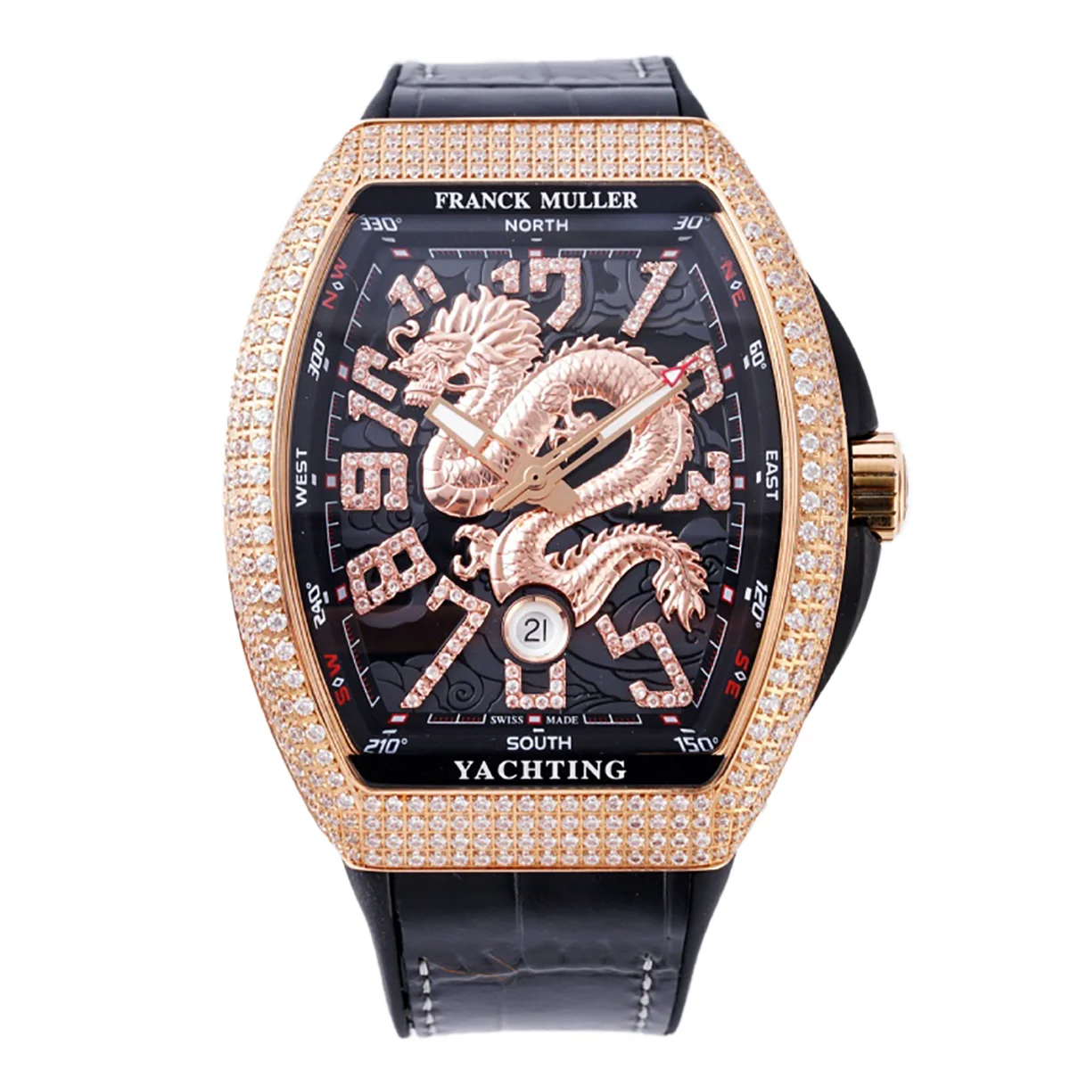 Vanguard Yachting Dragon V45YT Black Dial with Diamond Bezel in Rose Gold
