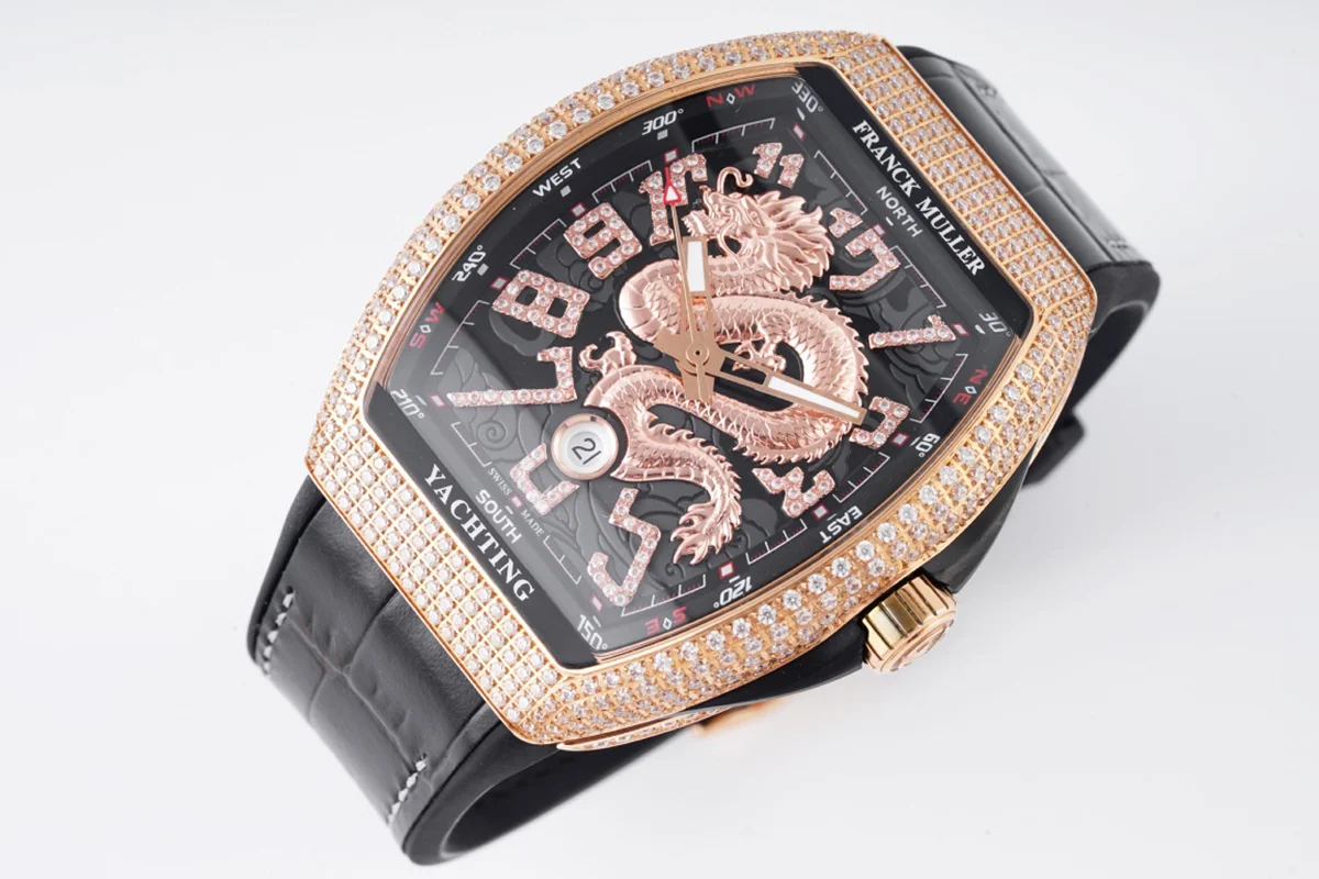 Vanguard Yachting Dragon V45YT Black Dial with Diamond Bezel in Rose Gold