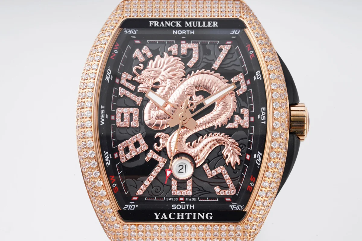 Vanguard Yachting Dragon V45YT Black Dial with Diamond Bezel in Rose Gold