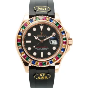 Yacht Master 40 Black Dial with Rainbow Diamond Bezel in Rose Gold